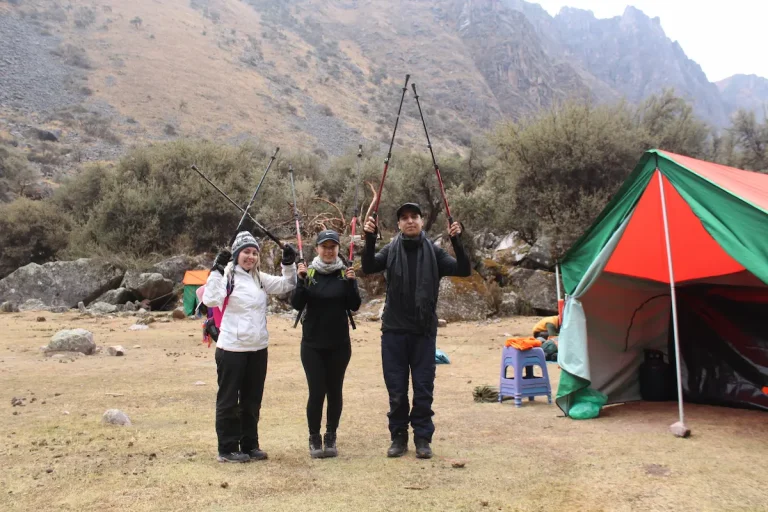 Hikers at a campsite during the Lares Trek 4 days tour